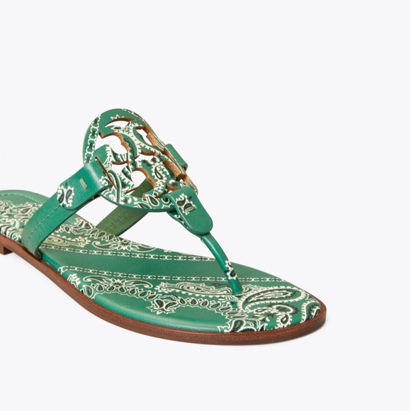 NEW 6.5 Tory Burch Miller Bandana Sandals Green - Picture 4 of 13